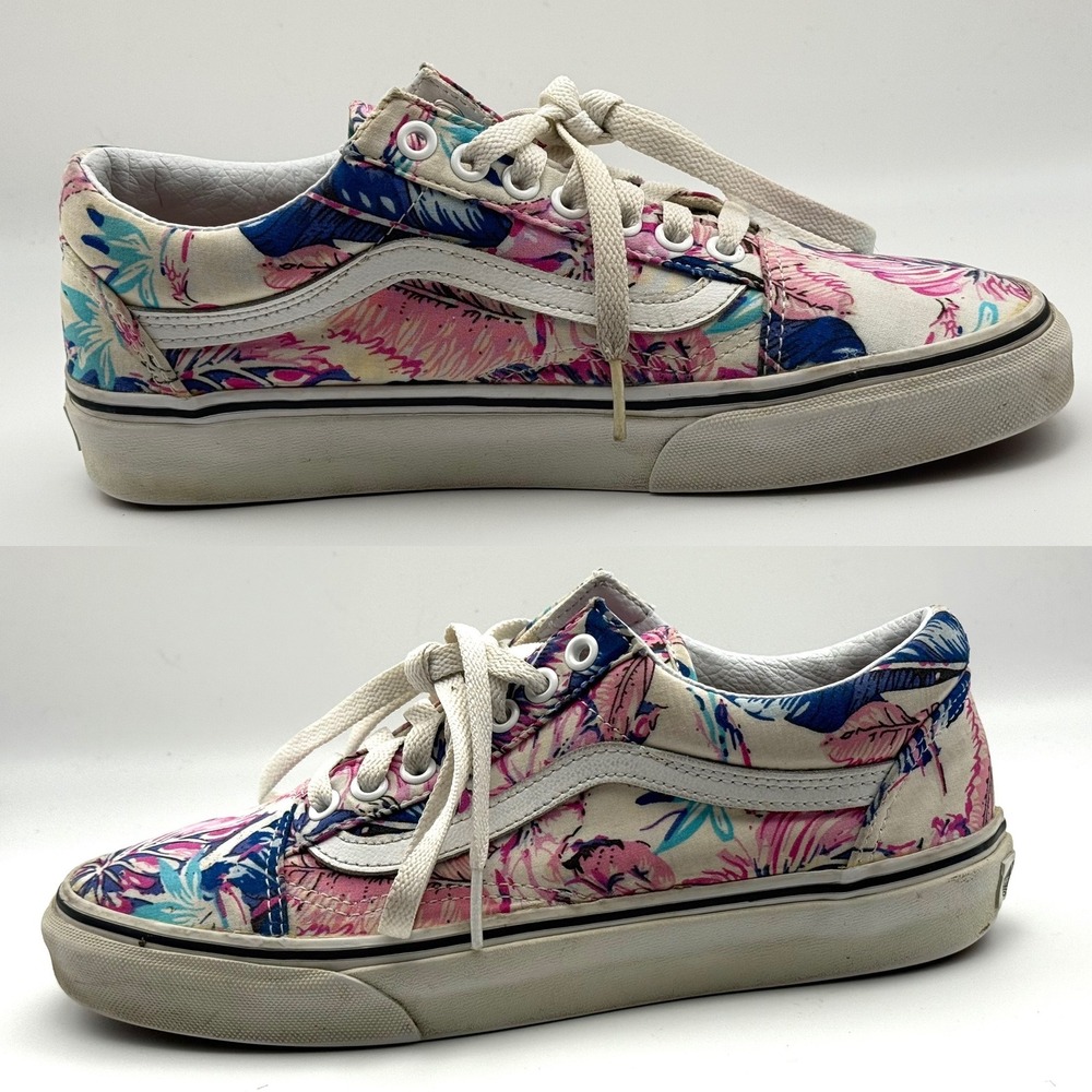 Vans Old Skool Tropical Floral Low Top Sneakers Pink Blue Womens 8 Mens 6.5 - Picture 2 of 9